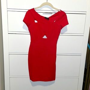 Bebe Red Short Sleeve Bodycon Dress
